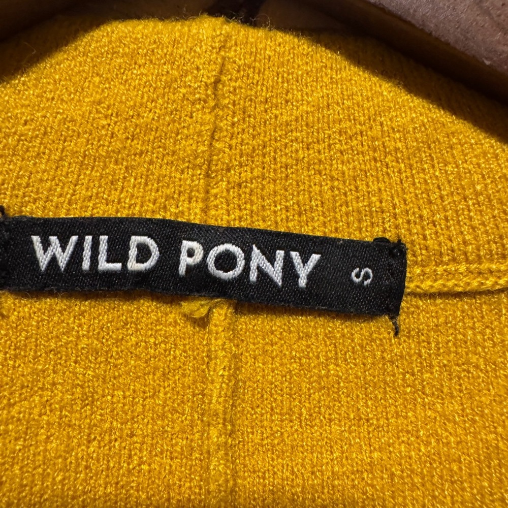 WILD PONY Mustard Yellow Mod Mock Neck 3/4 Sleeve Dress Sz S Twiggy Retro MCM - Picture 2 of 7